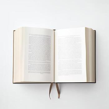 Overhead view of open book with empty blank white pages. Notebook composition for catalog, magazines concept by AI Generated photo