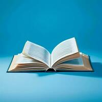 Overhead view of open book with empty blank white pages. Notebook composition for catalog, magazines concept by AI Generated photo