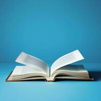 Overhead view of open book with empty blank white pages. Notebook composition for catalog, magazines concept by AI Generated photo