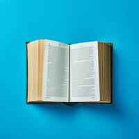 Overhead view of open book with empty blank white pages. Notebook composition for catalog, magazines concept by AI Generated photo