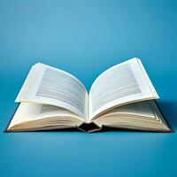 Overhead view of open book with empty blank white pages. Notebook composition for catalog, magazines concept by AI Generated photo