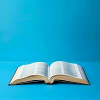Overhead view of open book with empty blank white pages. Notebook composition for catalog, magazines concept by AI Generated photo