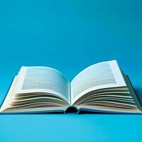 Overhead view of open book with empty blank white pages. Notebook composition for catalog, magazines concept by AI Generated photo