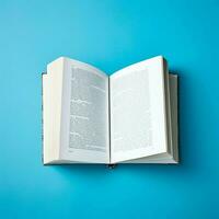 Overhead view of open book with empty blank white pages. Notebook composition for catalog, magazines concept by AI Generated photo