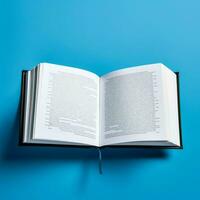 Overhead view of open book with empty blank white pages. Notebook composition for catalog, magazines concept by AI Generated photo