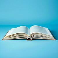Overhead view of open book with empty blank white pages. Notebook composition for catalog, magazines concept by AI Generated photo