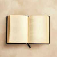 Overhead view of open book with empty blank white pages. Notebook composition for catalog, magazines concept by AI Generated photo