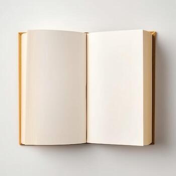 Overhead view of open book with empty blank white pages. Notebook composition for catalog, magazines concept by AI Generated photo