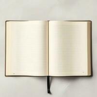 Overhead view of open book with empty blank white pages. Notebook composition for catalog, magazines concept by AI Generated photo
