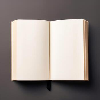 Overhead view of open book with empty blank white pages. Notebook composition for catalog, magazines concept by AI Generated photo