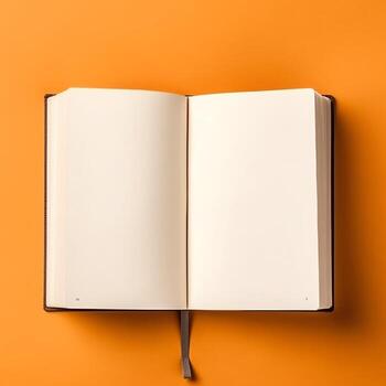 Overhead view of open book with empty blank white pages. Notebook composition for catalog, magazines concept by AI Generated photo