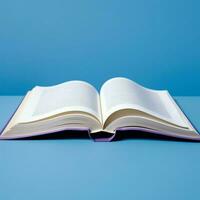 Overhead view of open book with empty blank white pages. Notebook composition for catalog, magazines concept by AI Generated photo