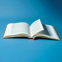 Overhead view of open book with empty blank white pages. Notebook composition for catalog, magazines concept by AI Generated photo