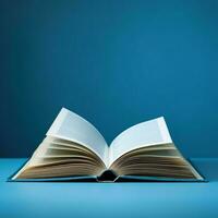 Overhead view of open book with empty blank white pages. Notebook composition for catalog, magazines concept by AI Generated photo