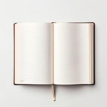Overhead view of open book with empty blank white pages. Notebook composition for catalog, magazines concept by AI Generated photo