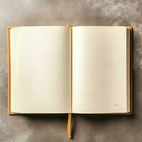 Overhead view of open book with empty blank white pages. Notebook composition for catalog, magazines concept by AI Generated photo