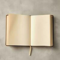 Overhead view of open book with empty blank white pages. Notebook composition for catalog, magazines concept by AI Generated photo