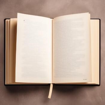 Overhead view of open book with empty blank white pages. Notebook composition for catalog, magazines concept by AI Generated photo