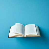 Overhead view of open book with empty blank white pages. Notebook composition for catalog, magazines concept by AI Generated photo