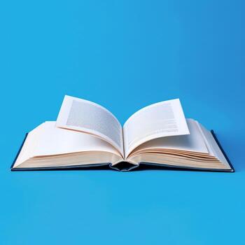 Overhead view of open book with empty blank white pages. Notebook composition for catalog, magazines concept by AI Generated photo