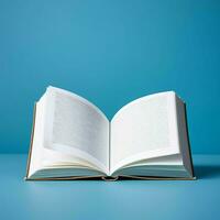 Overhead view of open book with empty blank white pages. Notebook composition for catalog, magazines concept by AI Generated photo