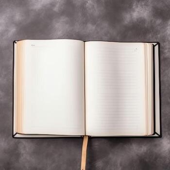 gastos generales ver de abierto libro con vacío blanco blanco paginas cuaderno composición para catalogar, revistas concepto por ai generado foto