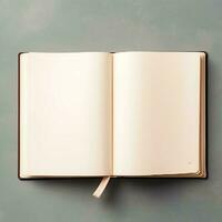 Overhead view of open book with empty blank white pages. Notebook composition for catalog, magazines concept by AI Generated photo