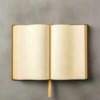 Overhead view of open book with empty blank white pages. Notebook composition for catalog, magazines concept by AI Generated photo