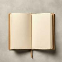 Overhead view of open book with empty blank white pages. Notebook composition for catalog, magazines concept by AI Generated photo