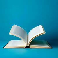 Overhead view of open book with empty blank white pages. Notebook composition for catalog, magazines concept by AI Generated photo