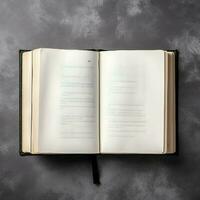 Overhead view of open book with empty blank white pages. Notebook composition for catalog, magazines concept by AI Generated photo