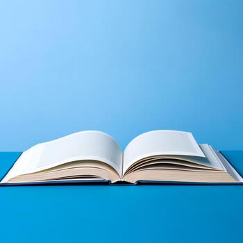 Overhead view of open book with empty blank white pages. Notebook composition for catalog, magazines concept by AI Generated photo