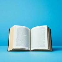 Overhead view of open book with empty blank white pages. Notebook composition for catalog, magazines concept by AI Generated photo