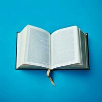 Overhead view of open book with empty blank white pages. Notebook composition for catalog, magazines concept by AI Generated photo