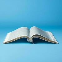Overhead view of open book with empty blank white pages. Notebook composition for catalog, magazines concept by AI Generated photo