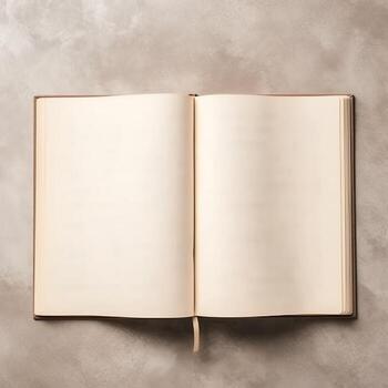 Overhead view of open book with empty blank white pages. Notebook composition for catalog, magazines concept by AI Generated photo