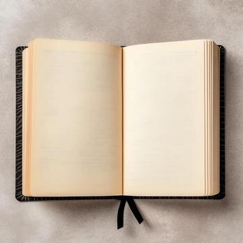 Overhead view of open book with empty blank white pages. Notebook composition for catalog, magazines concept by AI Generated photo