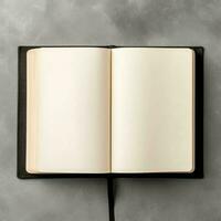 Overhead view of open book with empty blank white pages. Notebook composition for catalog, magazines concept by AI Generated photo