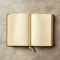 Overhead view of open book with empty blank white pages. Notebook composition for catalog, magazines concept by AI Generated photo