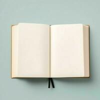 Overhead view of open book with empty blank white pages. Notebook composition for catalog, magazines concept by AI Generated photo