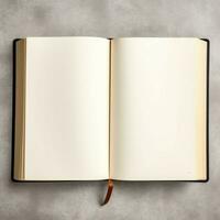 Overhead view of open book with empty blank white pages. Notebook composition for catalog, magazines concept by AI Generated photo