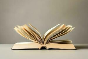 Overhead view of open book with empty blank white pages. Notebook composition for catalog, magazines concept by AI Generated photo