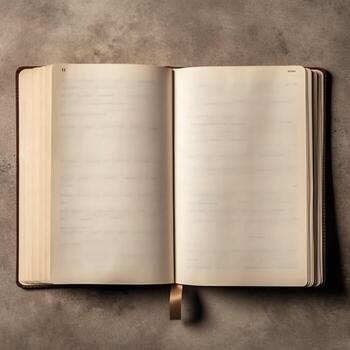 Overhead view of open book with empty blank white pages. Notebook composition for catalog, magazines concept by AI Generated photo