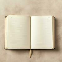 Overhead view of open book with empty blank white pages. Notebook composition for catalog, magazines concept by AI Generated photo