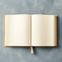 Overhead view of open book with empty blank white pages. Notebook composition for catalog, magazines concept by AI Generated photo