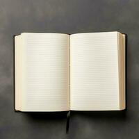 Overhead view of open book with empty blank white pages. Notebook composition for catalog, magazines concept by AI Generated photo