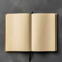 Overhead view of open book with empty blank white pages. Notebook composition for catalog, magazines concept by AI Generated photo
