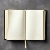 Overhead view of open book with empty blank white pages. Notebook composition for catalog, magazines concept by AI Generated photo