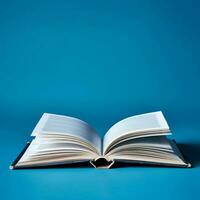 Overhead view of open book with empty blank white pages. Notebook composition for catalog, magazines concept by AI Generated photo