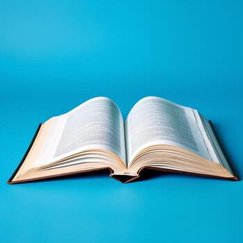 Overhead view of open book with empty blank white pages. Notebook composition for catalog, magazines concept by AI Generated photo